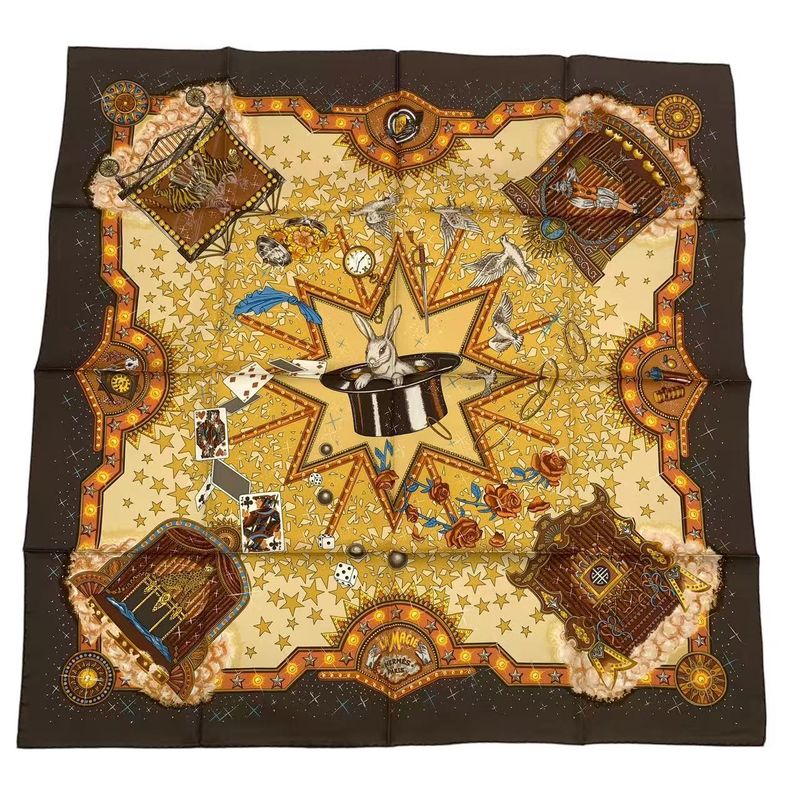 Hermes Carre 90 LA Magie Magic Rabbit Trick Pigeon Clown Silk Brown Box — view 4
