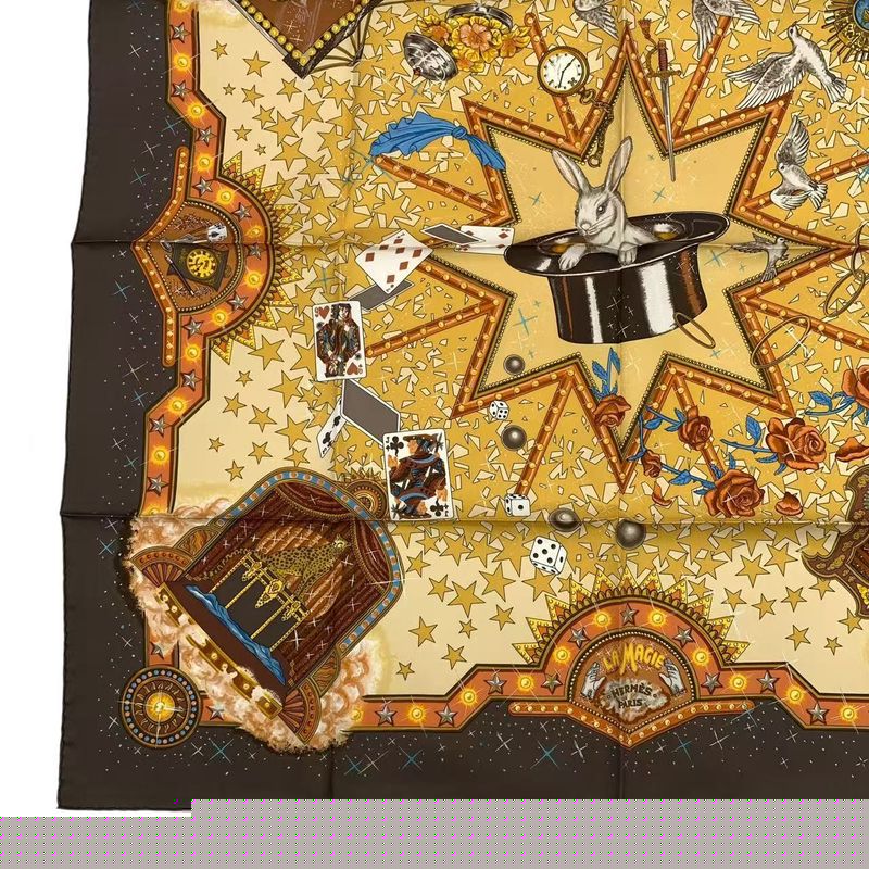 Hermes Carre 90 LA Magie Magic Rabbit Trick Pigeon Clown Silk Brown Box — view 7