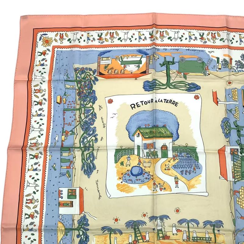 Hermes Carre 90 RE TOUR A LA Terre Return Home Silk Scarf Pink — view 4