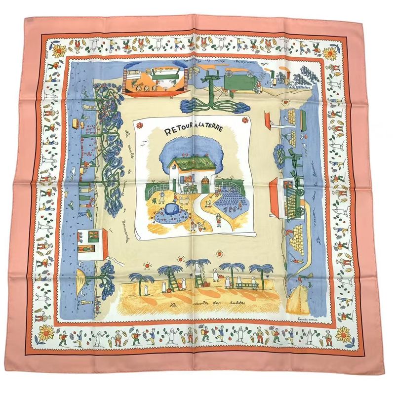 Hermes Carre 90 RE TOUR A LA Terre Return Home Silk Scarf Pink — view 3