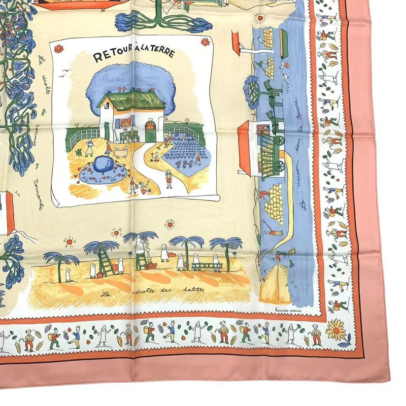 Hermes Carre 90 RE TOUR A LA Terre Return Home Silk Scarf Pink — view 6