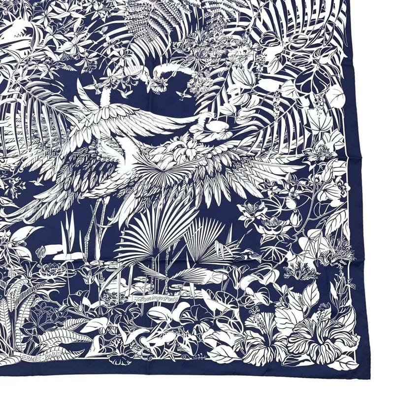 Hermes Carre 90 Scarf Silk Flamingo Party Bee Pattern White — view 6