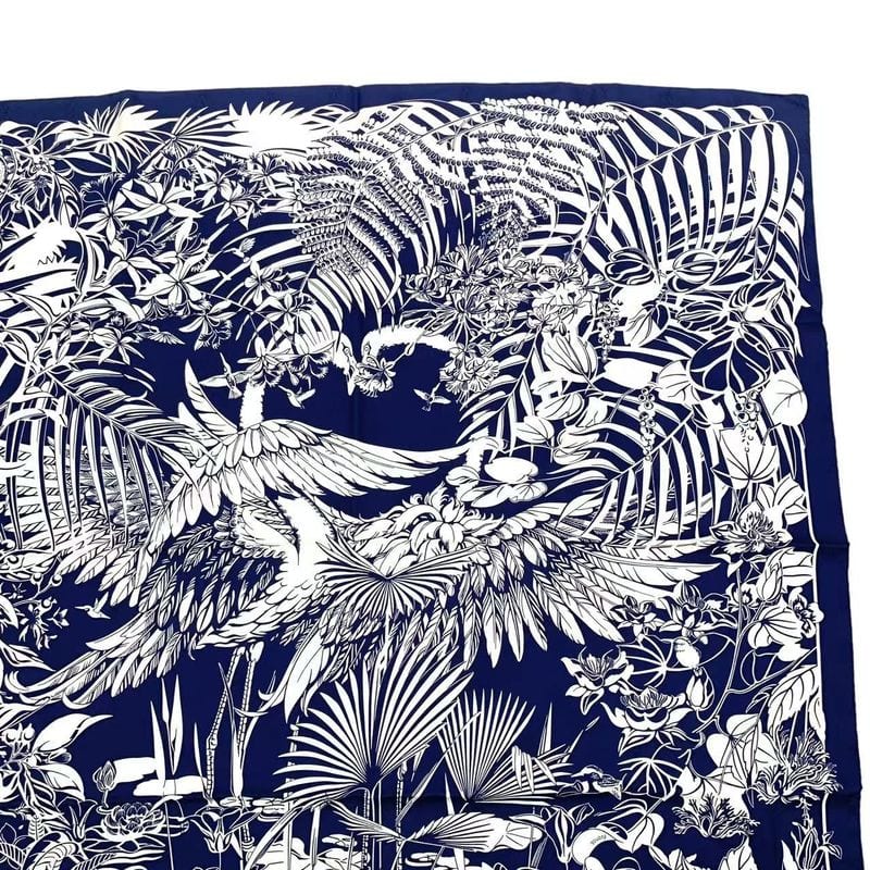 Hermes Carre 90 Scarf Silk Flamingo Party Bee Pattern White — view 4
