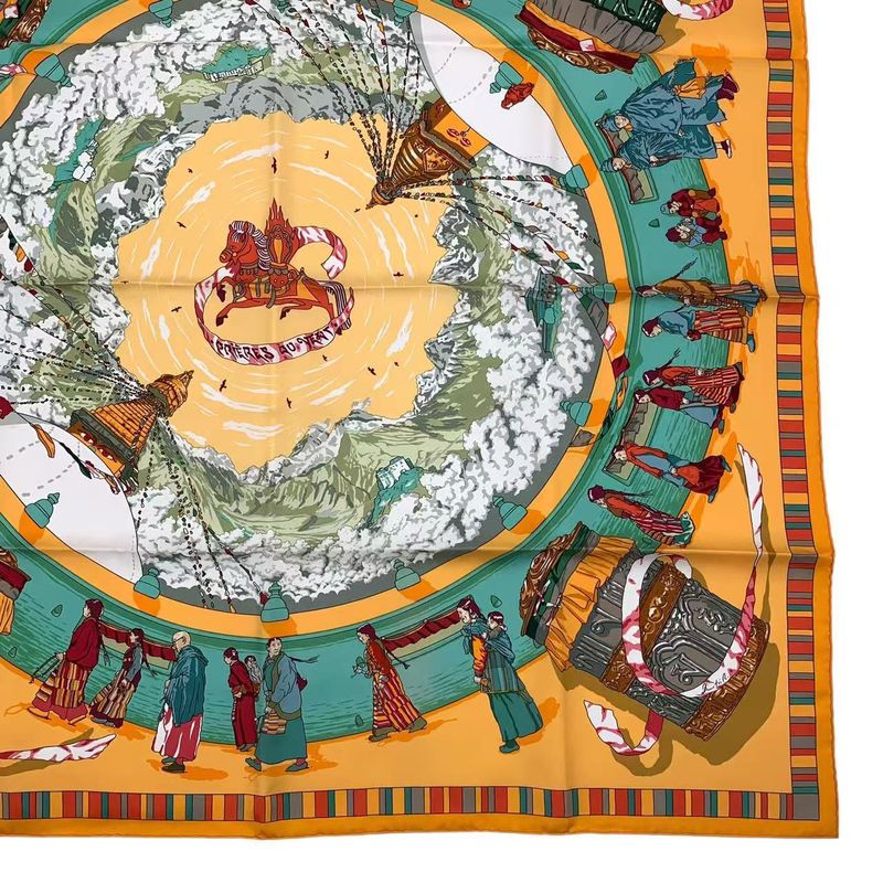 Hermes Carre 90 Scarf Silk Prieres AU VENT Prayer In The Wind Yellow Box — view 6
