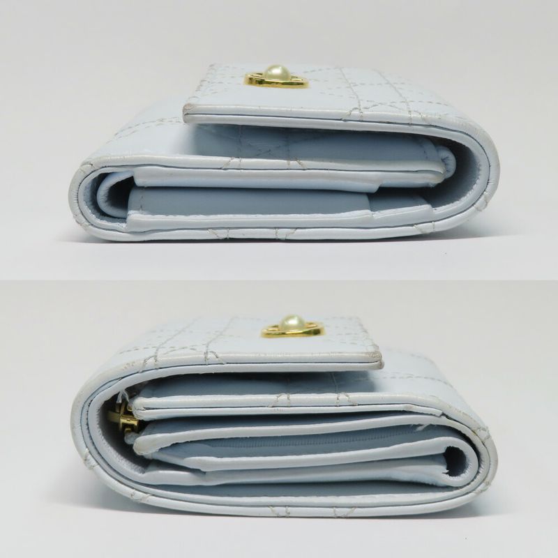 Dior Joli Hibiscus Wallet S3105 Unjb Trifold Light Blue Leather — view 4
