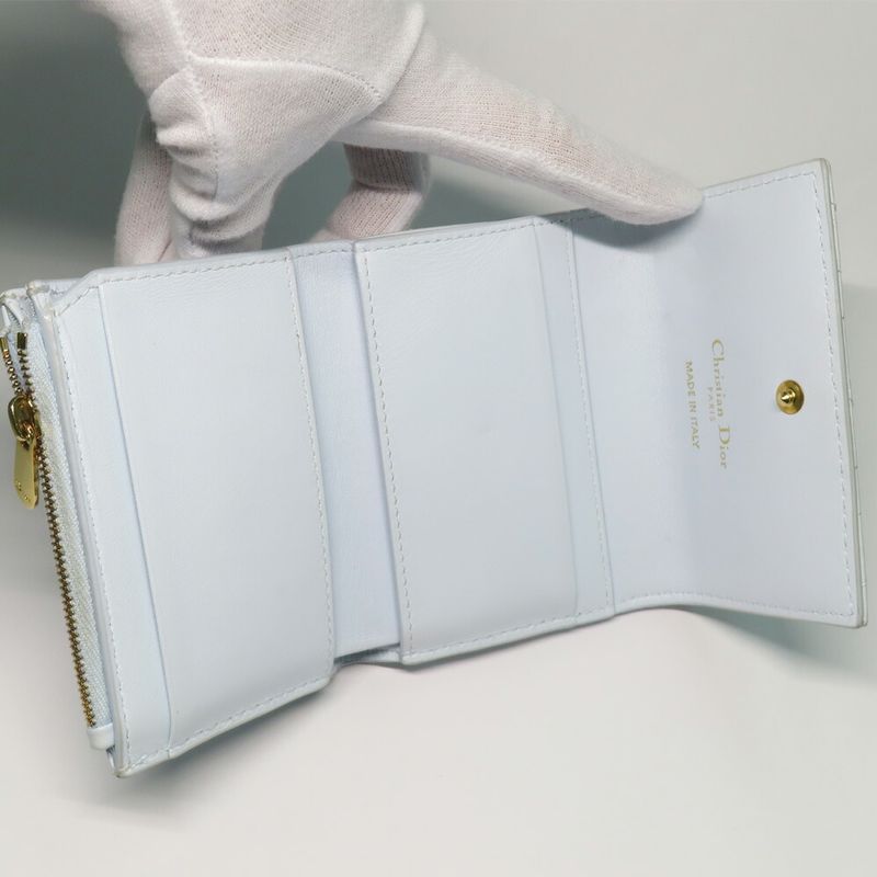 Dior Joli Hibiscus Wallet S3105 Unjb Trifold Light Blue Leather — view 5