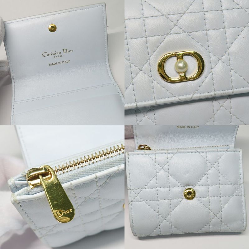 Dior Joli Hibiscus Wallet S3105 Unjb Trifold Light Blue Leather — view 6