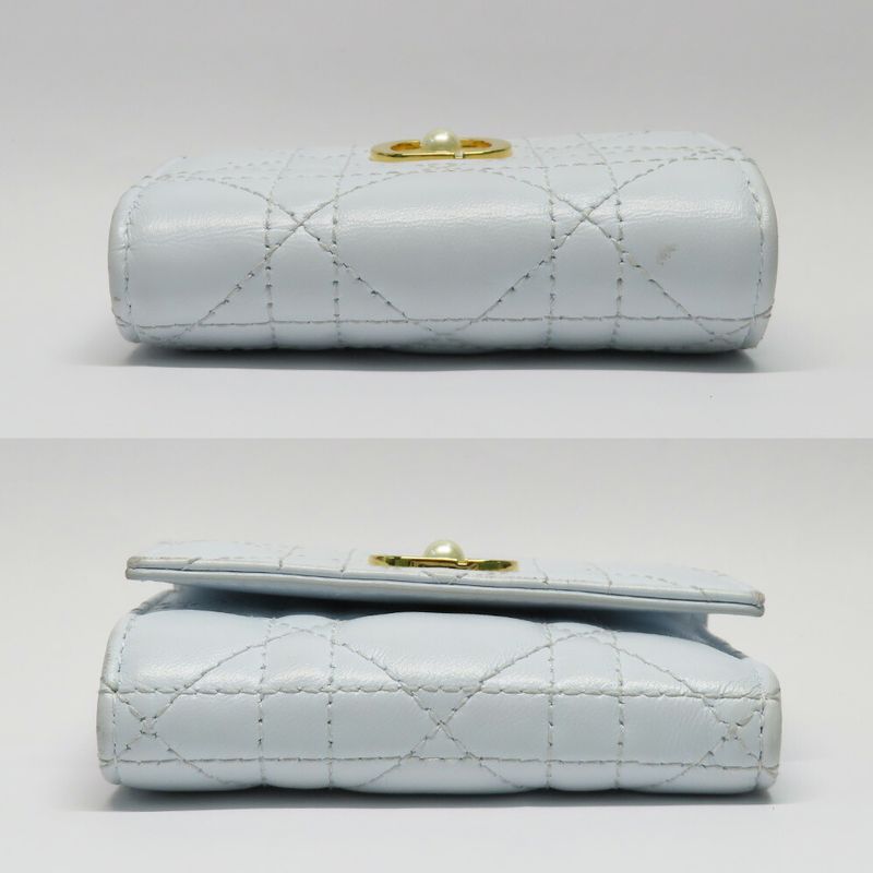 Dior Joli Hibiscus Wallet S3105 Unjb Trifold Light Blue Leather — view 3