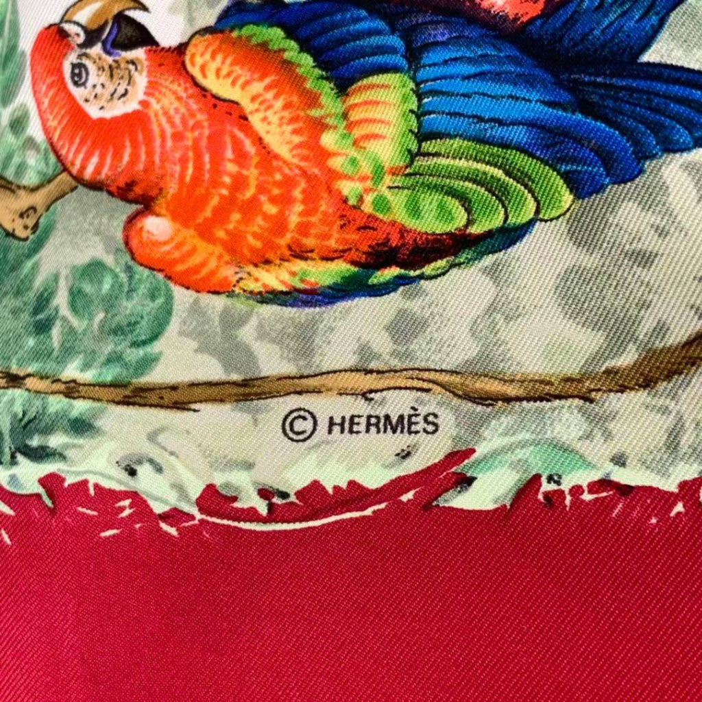 Hermes Scarf Carre 90 Equateur Equatorial Animal Bird All Over Pattern Silk Red — view 6