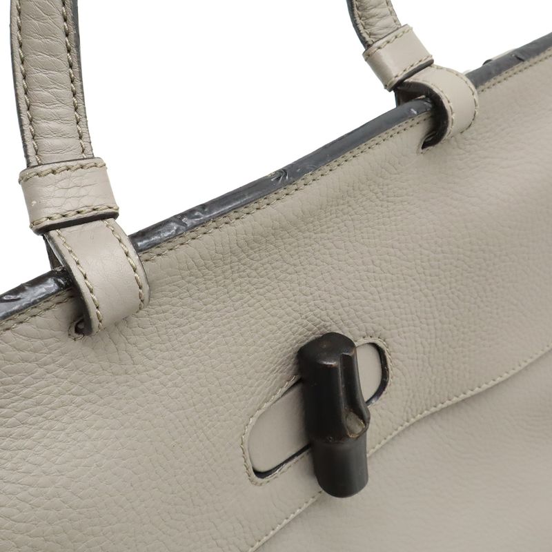 Gucci Bamboo Daily Medium Top Handle Bag Handbag 2-Way Shoulder Leather Gray — view 9