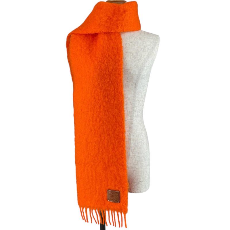 Loewe Mohair Wool Anagram Leather Patch Muffler Orange Scarf — view 2