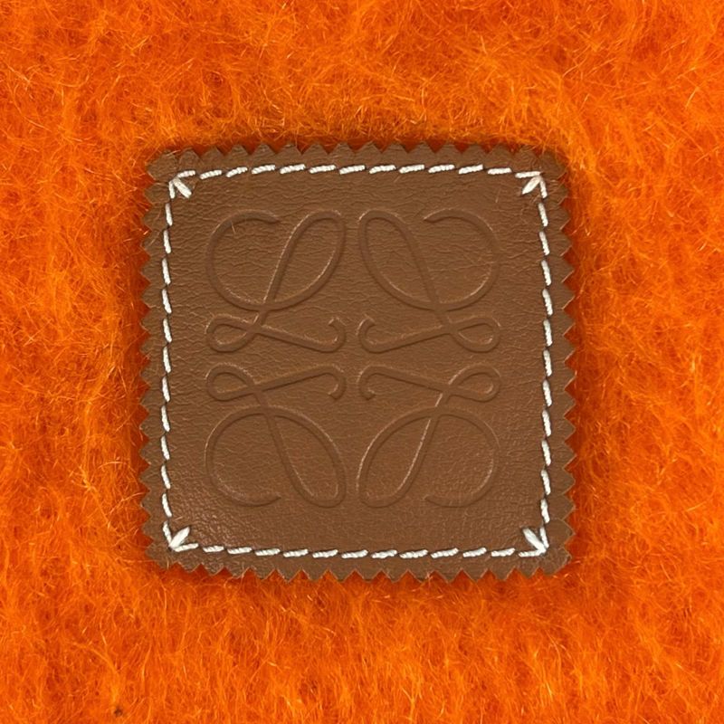Loewe Mohair Wool Anagram Leather Patch Muffler Orange Scarf — view 5