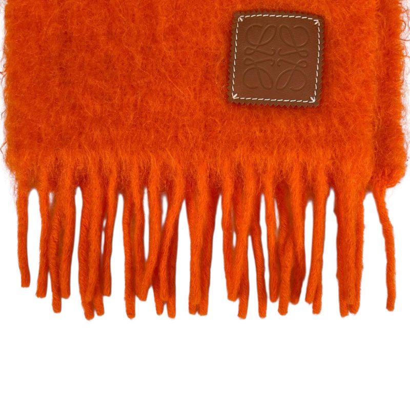 Loewe Mohair Wool Anagram Leather Patch Muffler Orange Scarf — view 4