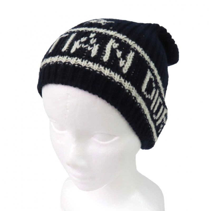 Christian Dior 31 Noe714 Ixgh Wool Cashmere Logo Beanie Knit Cap Navy White — view 4