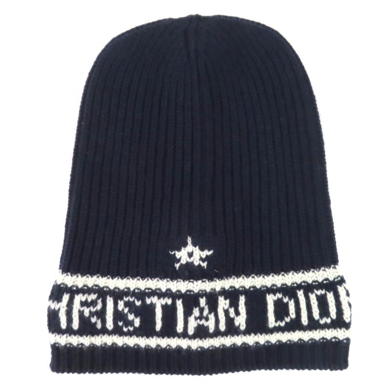 Christian Dior 31 Noe714 Ixgh Wool Cashmere Logo Beanie Knit Cap Navy White — view 5