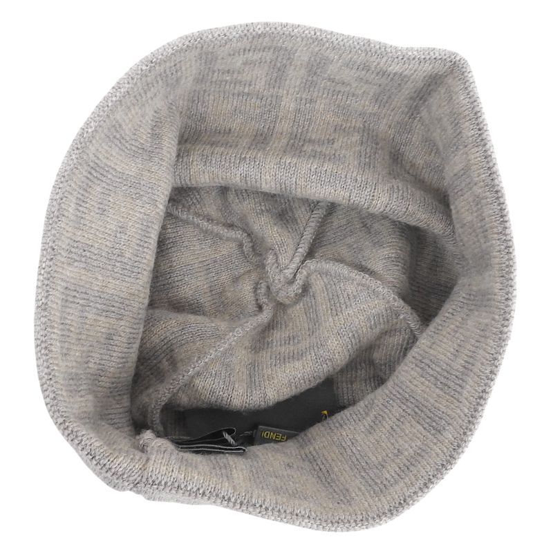 Fendi Wool Cashmere Blend Zucca Pattern Beanie Knit Cap Brown Beige TU — view 5