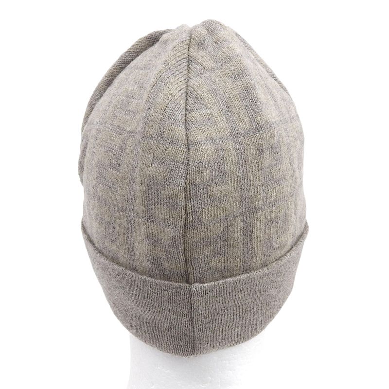 Fendi Wool Cashmere Blend Zucca Pattern Beanie Knit Cap Brown Beige TU — view 3