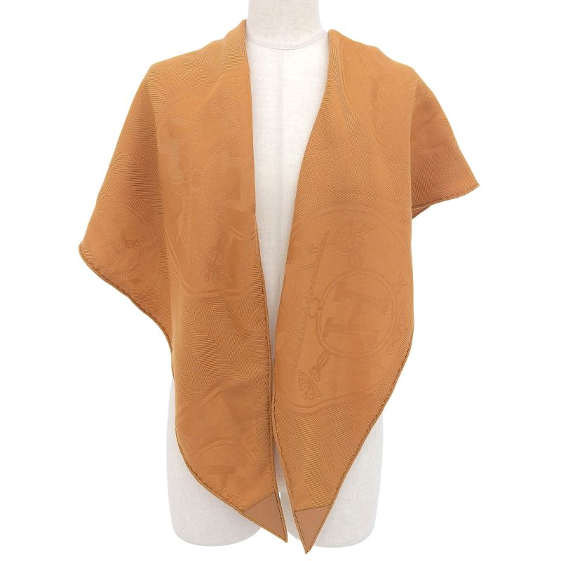 Hermes Losange GM New Libris Cashmere Silk Leather Yoke Patch Shawl — view 2