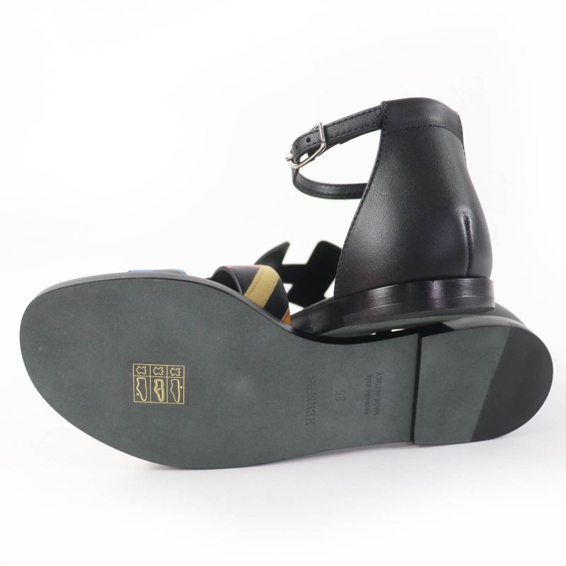 Hermes Santorini Ankle Strap Leather Sandals Black Multicolor 35 Boxes — view 7