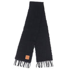 Loewe Mohair Wool Anagram Logo Patch Fringe Long Muffler Black Scarf — view 2