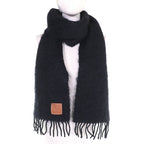 Loewe Mohair Wool Anagram Logo Patch Fringe Long Muffler Black Scarf — view 3