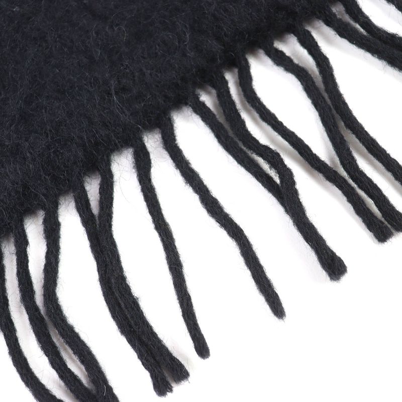 Loewe Mohair Wool Anagram Logo Patch Fringe Long Muffler Black Scarf — view 5
