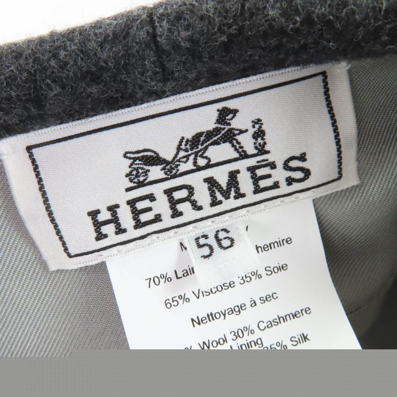Hermes Santo Honore Wool Cashmere Silver Hardware Serie Beret Gray 56 — view 9