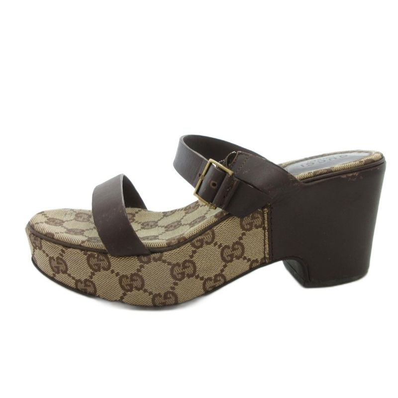 Gucci Sandals GG Canvas 36 Leather Brown Platform Thick Sole FF GY18 — view 2