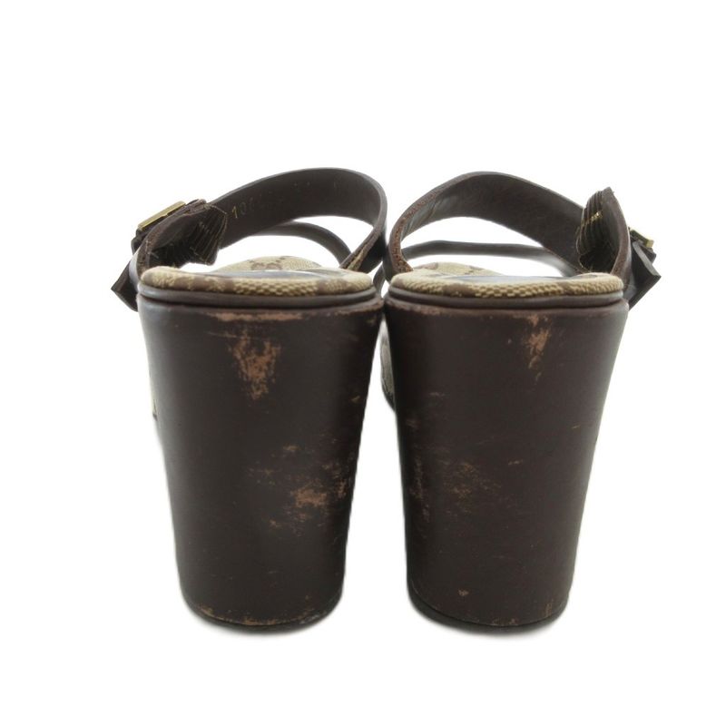 Gucci Sandals GG Canvas 36 Leather Brown Platform Thick Sole FF GY18 — view 5
