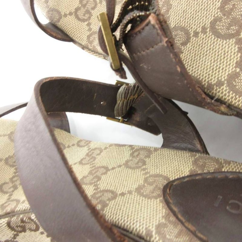Gucci Sandals GG Canvas 36 Leather Brown Platform Thick Sole FF GY18 — view 9