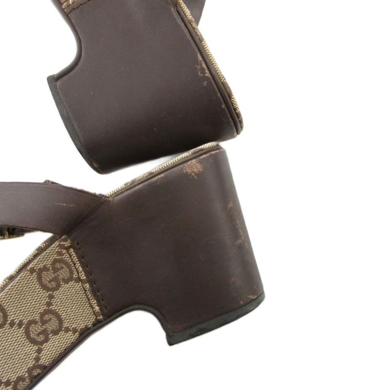 Gucci Sandals GG Canvas 36 Leather Brown Platform Thick Sole FF GY18 — view 8