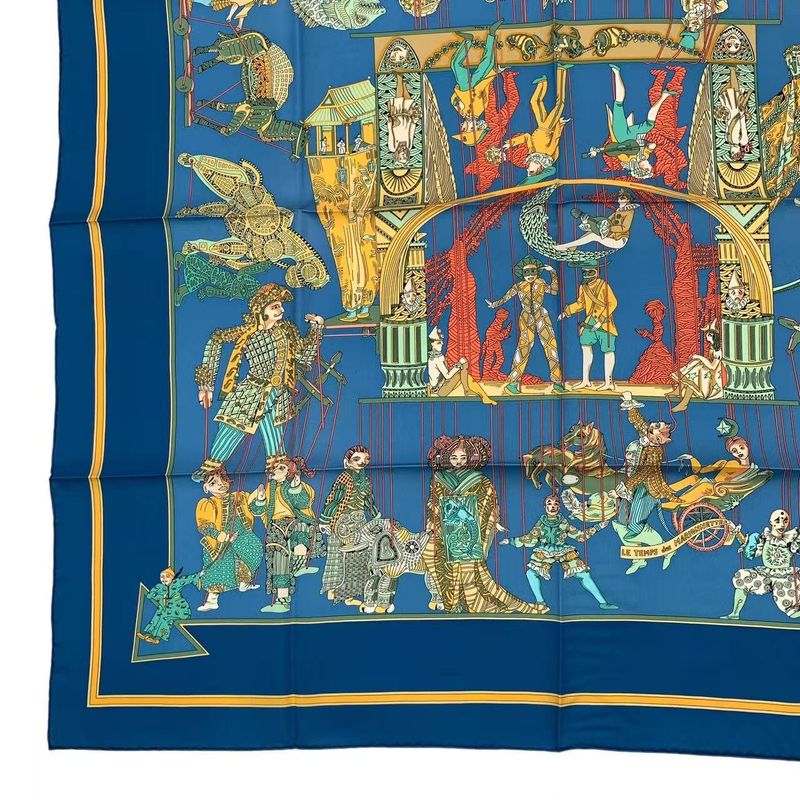 Hermes Carre 90 LE Temps Des Marionnettes Marionette Time Silk Scarf Blue — view 5