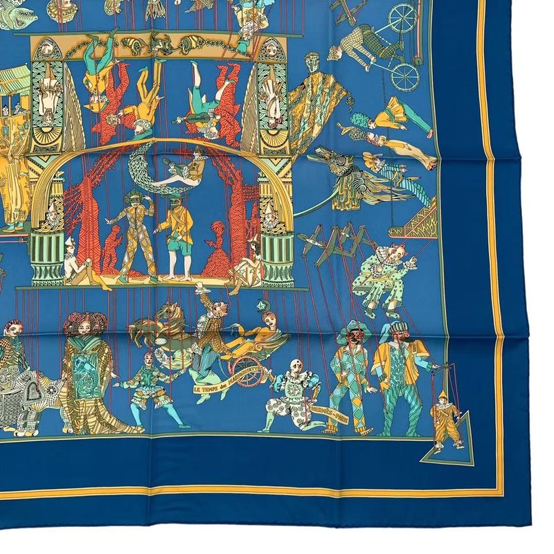 Hermes Carre 90 LE Temps Des Marionnettes Marionette Time Silk Scarf Blue — view 6
