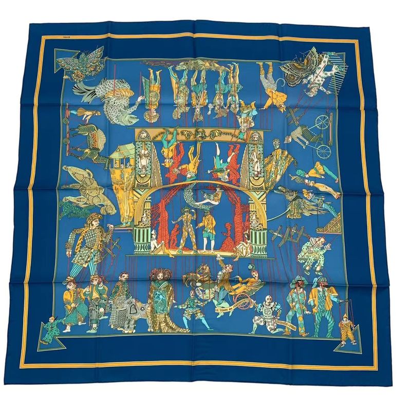 Hermes Carre 90 LE Temps Des Marionnettes Marionette Time Silk Scarf Blue — view 2