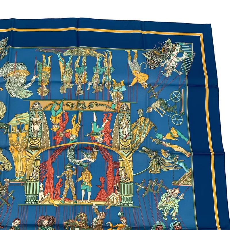 Hermes Carre 90 LE Temps Des Marionnettes Marionette Time Silk Scarf Blue — view 4