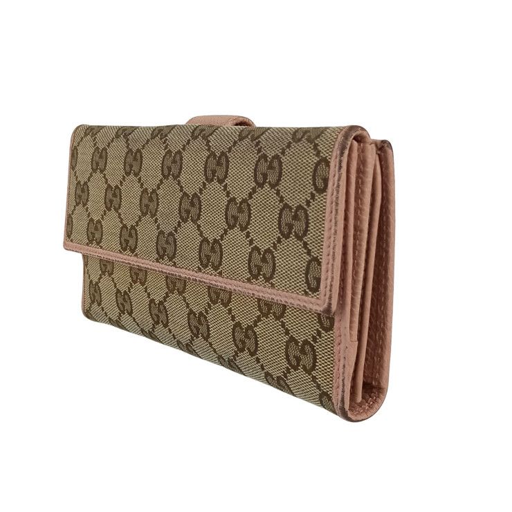Gucci Wallet W Hook Bifold Long Vegetable Pink GG Canvas — view 2