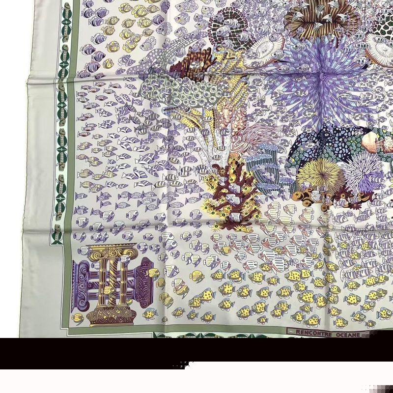 Hermes Scarf Carre 90 Silk Rencontre Oceane Atlantic Meeting Purple Box — view 6