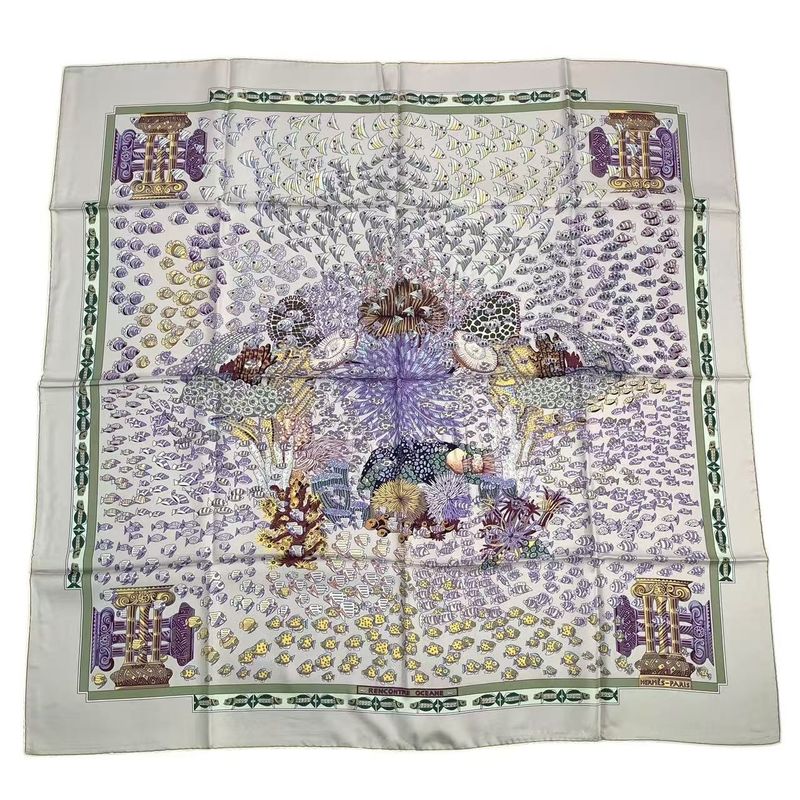 Hermes Scarf Carre 90 Silk Rencontre Oceane Atlantic Meeting Purple Box — view 3