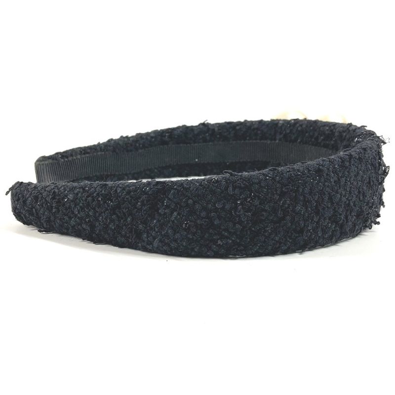 Chanel Headband CC Logo Coco Mark Faux Pearl Tweed Canvas Black — view 3