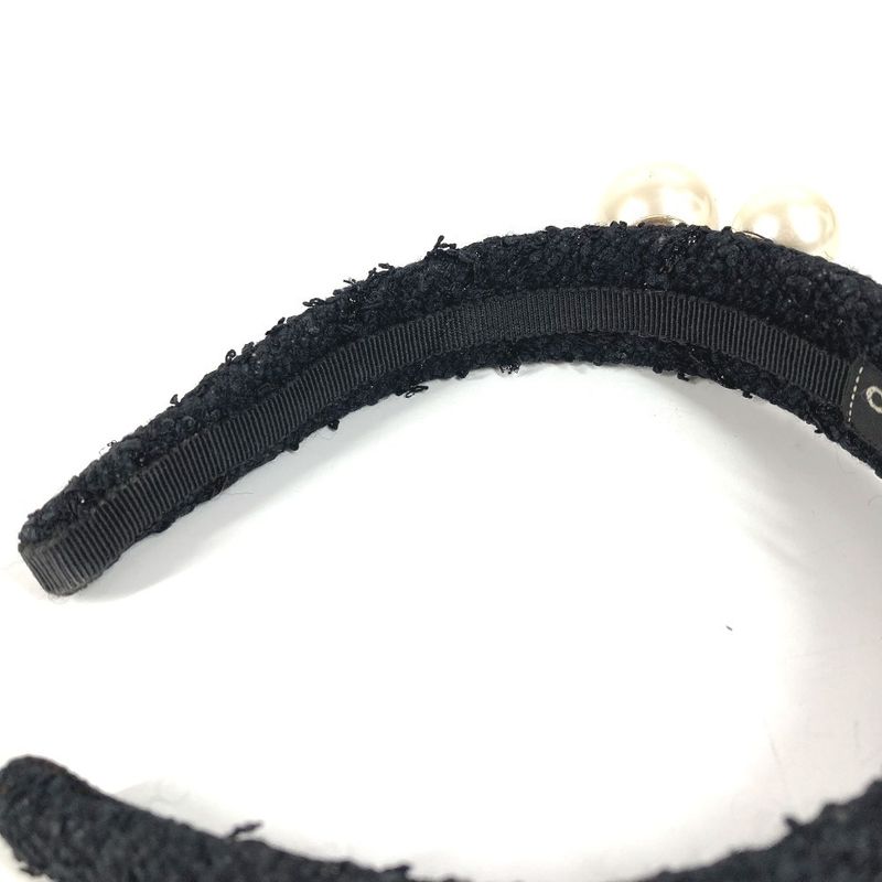 Chanel Headband CC Logo Coco Mark Faux Pearl Tweed Canvas Black — view 7
