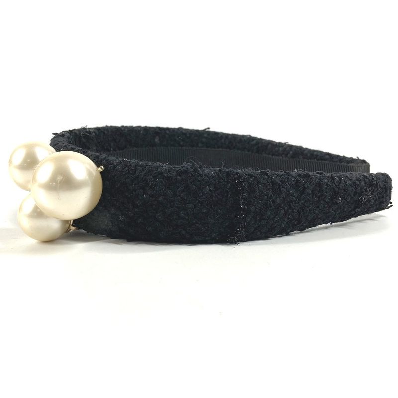 Chanel Headband CC Logo Coco Mark Faux Pearl Tweed Canvas Black — view 5