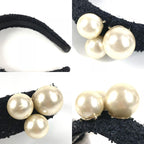 Chanel Headband CC Logo Coco Mark Faux Pearl Tweed Canvas Black — view 8
