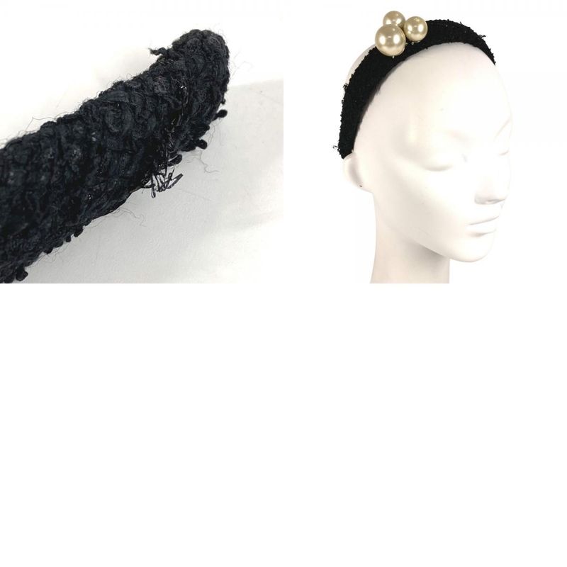 Chanel Headband CC Logo Coco Mark Faux Pearl Tweed Canvas Black — view 9