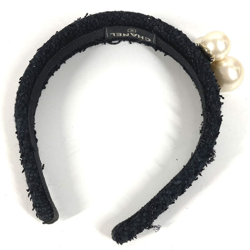 Chanel Headband CC Logo Coco Mark Faux Pearl Tweed Canvas Black — view 4