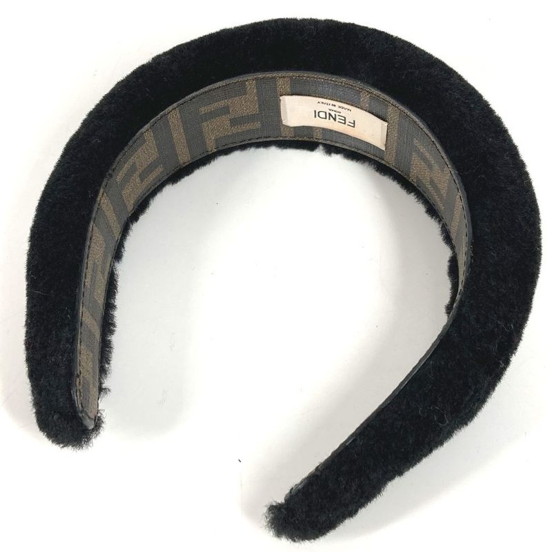 Fendi Headband Fur Mohair Zucca Logo Black — view 2