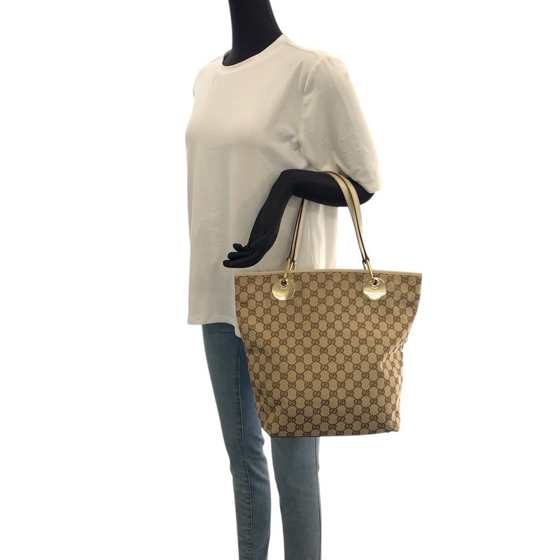 Gucci Beige Brown Gold Hardware GG Canvas Leather Tote Bag — view 8