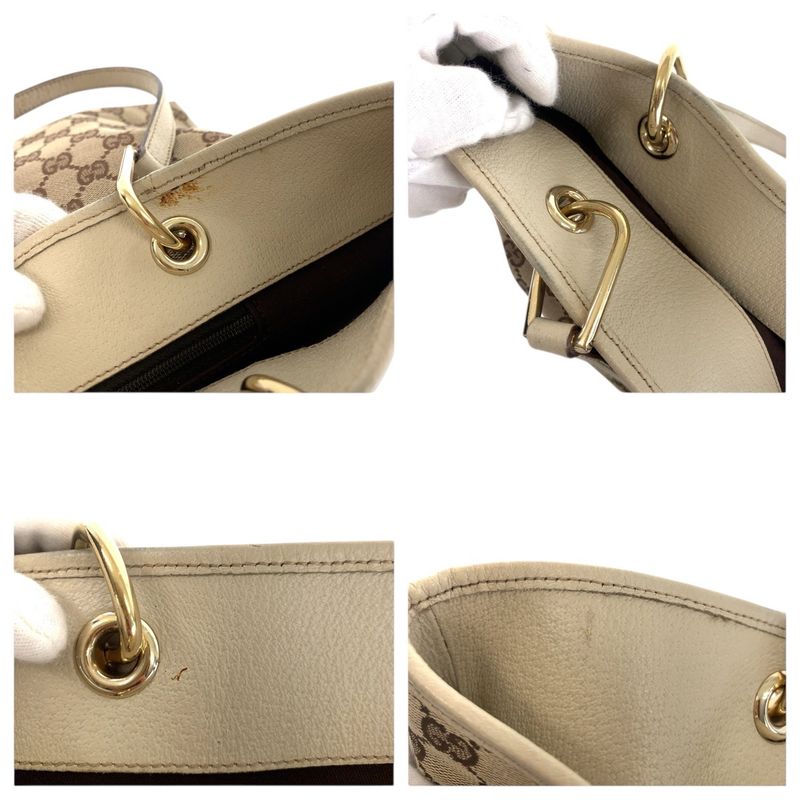 Gucci Beige Brown Gold Hardware GG Canvas Leather Tote Bag — view 7