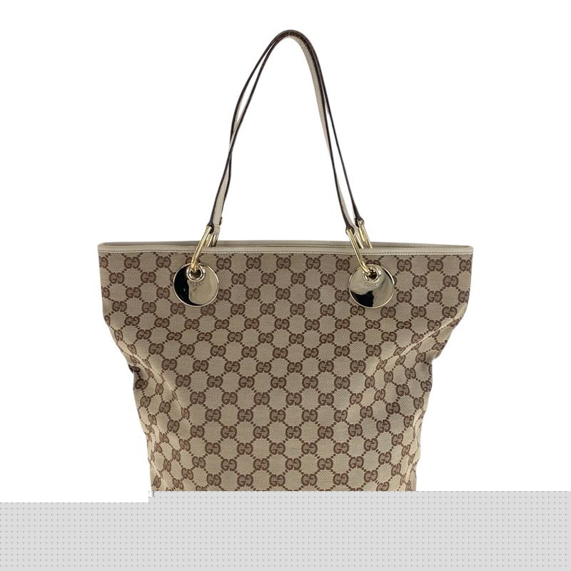 Gucci Beige Brown Gold Hardware GG Canvas Leather Tote Bag — view 4