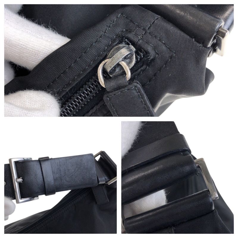 Prada Tessuto Triangle Logo Plate Black Silver Hardware Nylon Leather — view 6