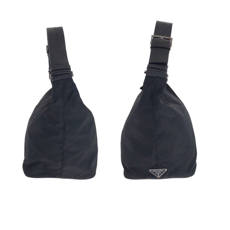 Prada Tessuto Triangle Logo Plate Black Silver Hardware Nylon Leather — view 9
